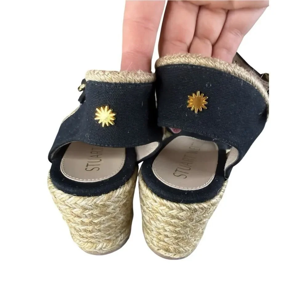 Stuart Weitzman Mirela Espadrille Wedge Sandals Black Natural 9B - Picture 6 of 11